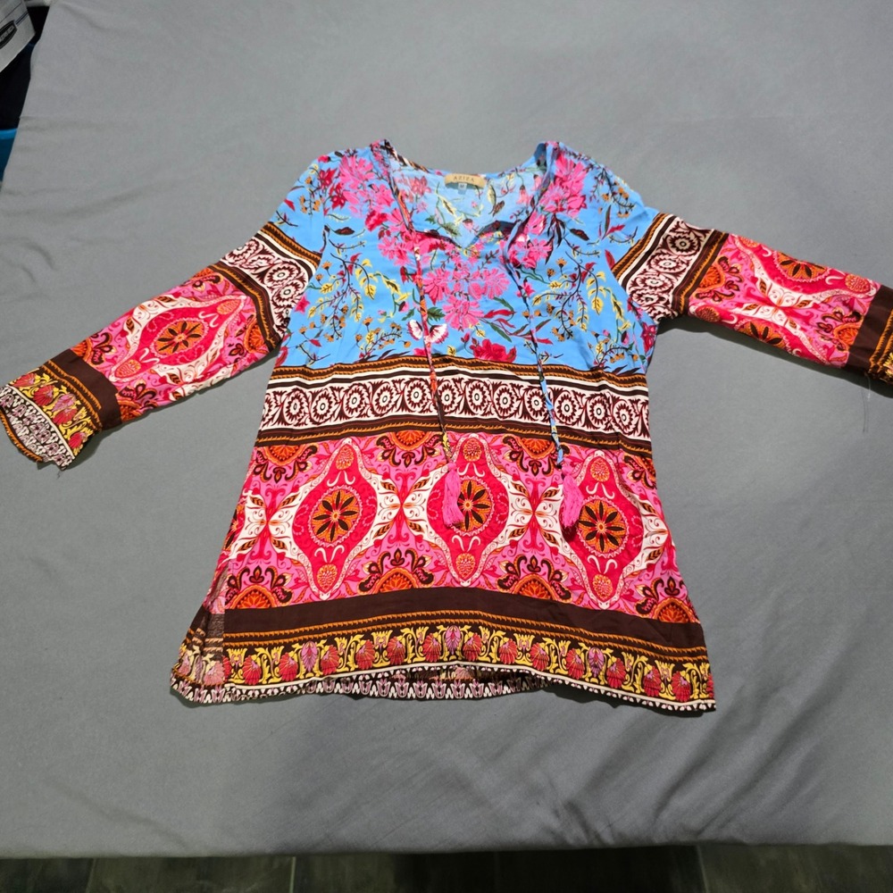 Aziza Top Womens Medium embroidered Floral Paisley Boho Festival Peasant